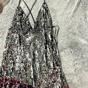 Mini open back dress glittered
